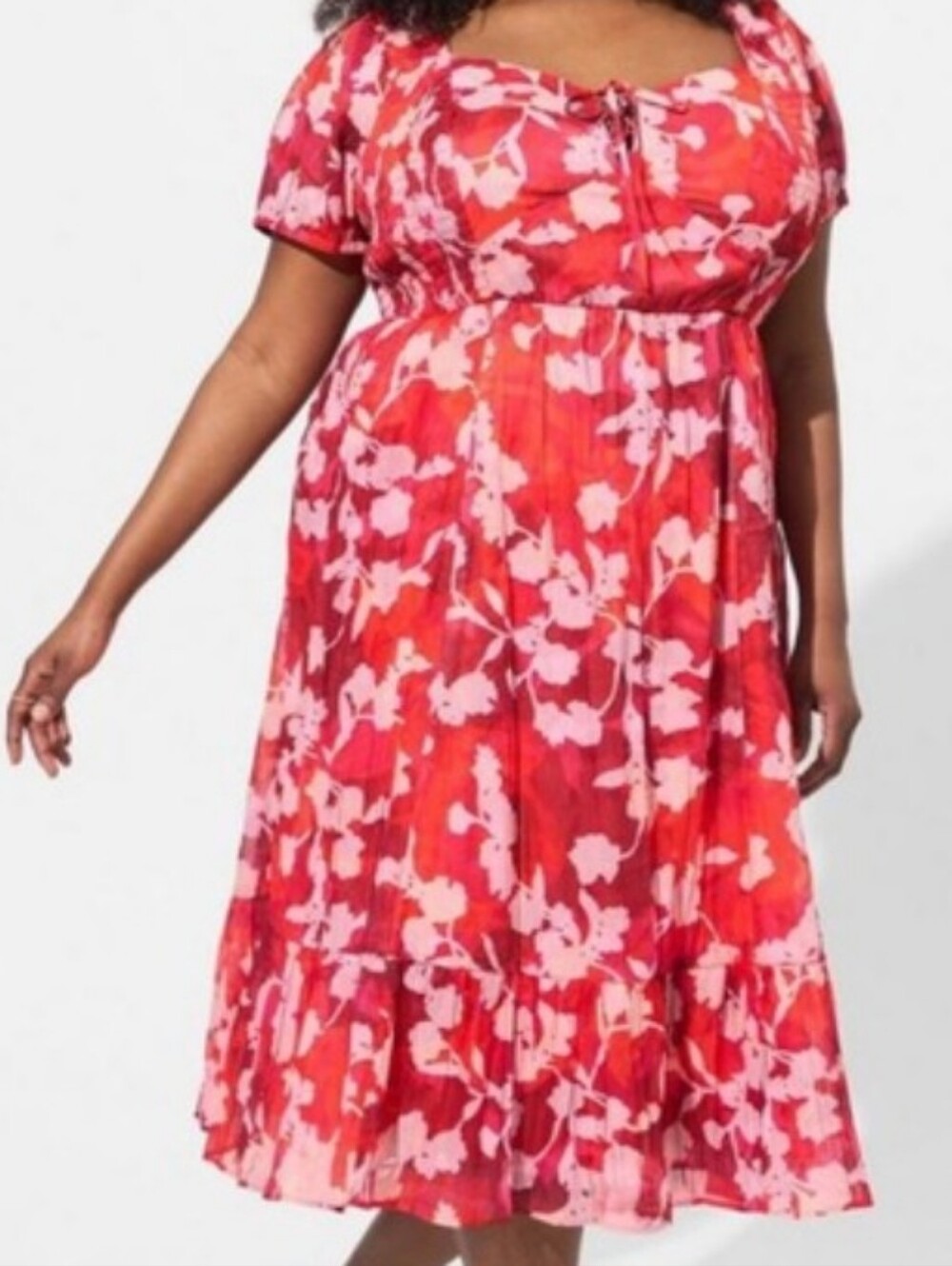NWT Torrid Clip Dot Lace Up Smocked Floral Dress With Pockets
